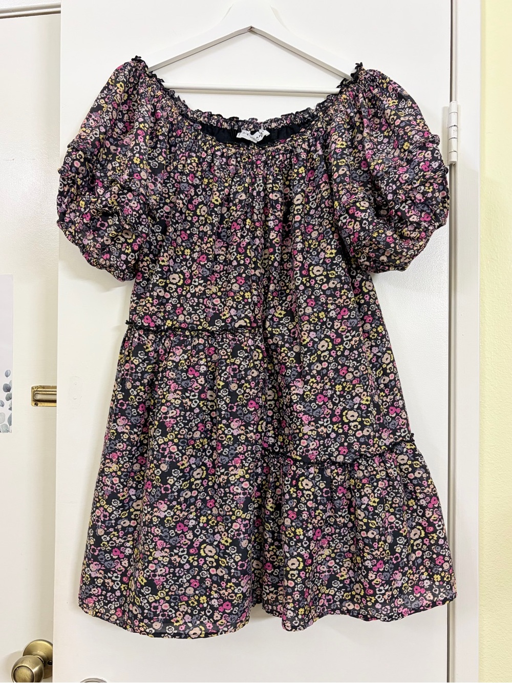 Apiece Apart Floral Off Shoulder Puff Sleeve Silk Blend Mini Dress Size 2